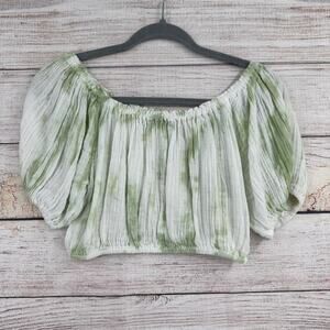 Free People Cropped Off the Shoulder Tie Dye Blouse Women's Size XS White/Green